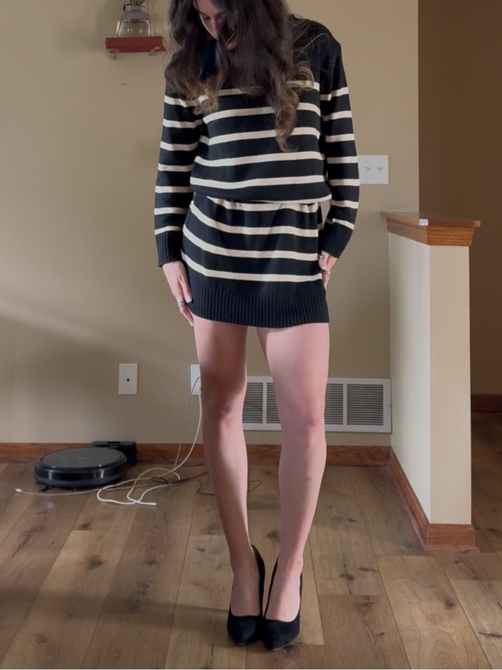 Jessica Simpson Black and White Striped Mini Sweater Dress